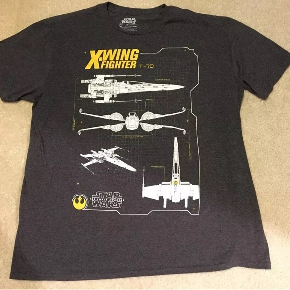 Star Wars X-Wing T-70 Force Awakens Short Sleeve T-Shirt Dark Gray Men's Size XL - Picture 1 of 6